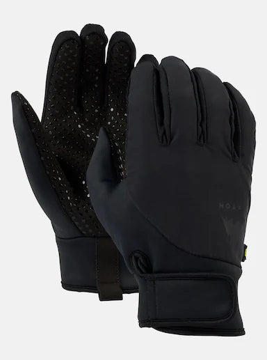 Pair of black gloves with textured palm on a white background