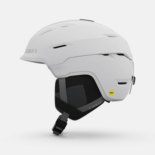A white Giro Women's Tenaya Spherical Helmet with adjustable black strap, showcasing the helmet's design and build quality.