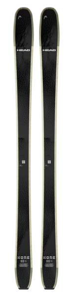 Pair of black skis with 'HEAD' branding on a white background