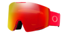 Red goggles with a Prizm lens on a white background