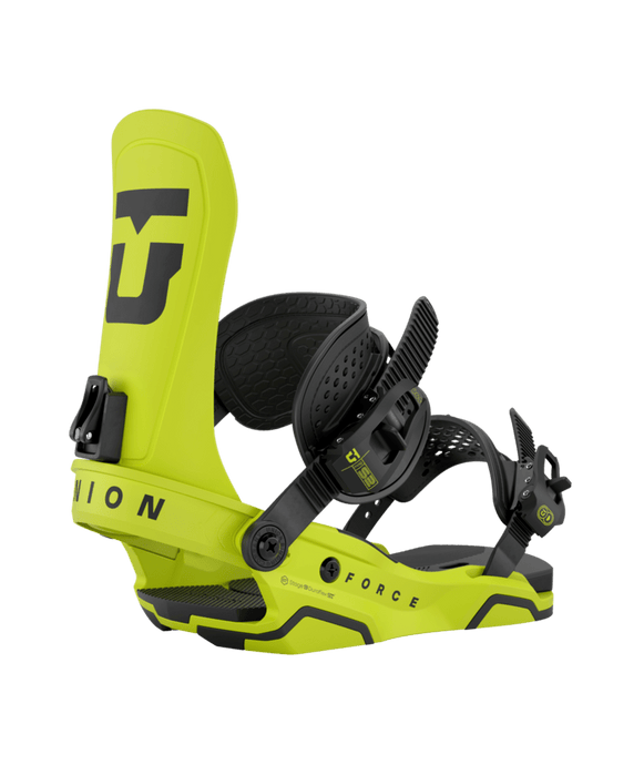 A Union Men's Force Snowboard Binding in a bright yellow color with black details.