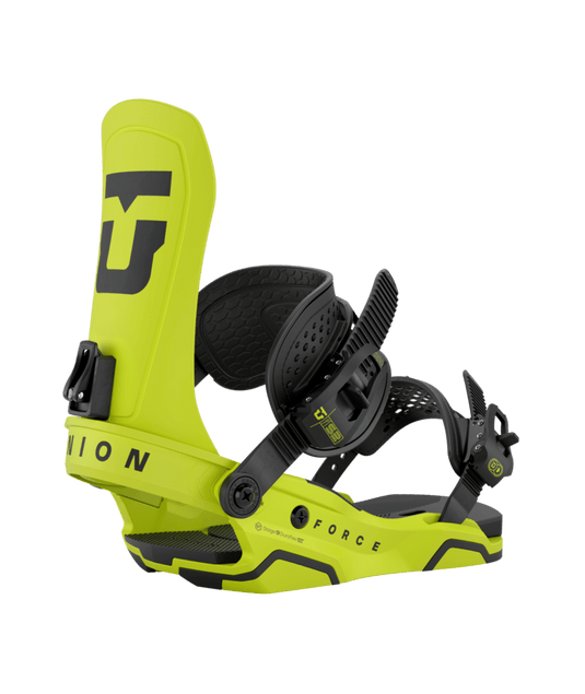 A Union Men's Force Snowboard Binding in a bright yellow color with black details.