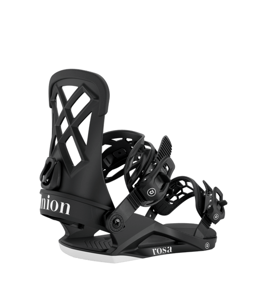 A black Union Women's Rosa snowboard binding with white details and the Union logo visible.