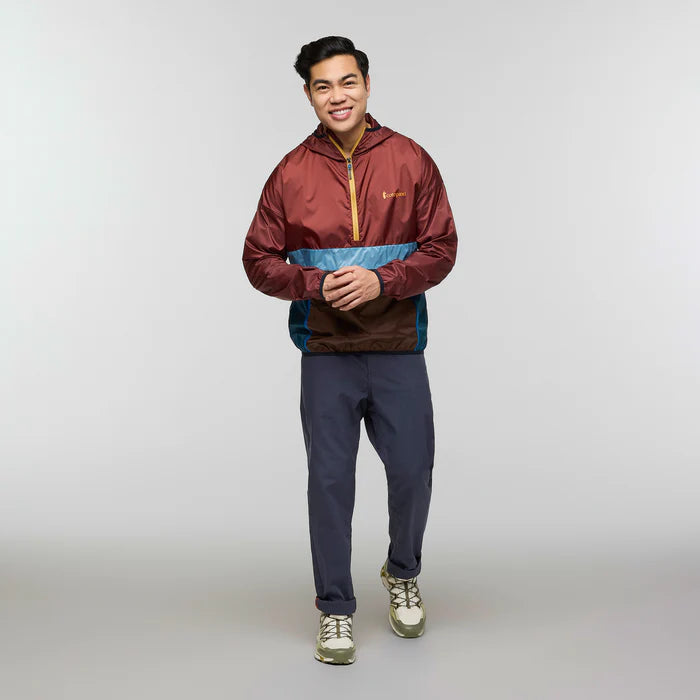 Load image into Gallery viewer, Person wearing a maroon and blue jacket with gray pants on a light gray background
