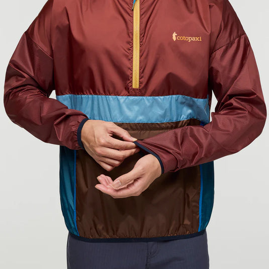 Maroon, blue, and brown jacket with a visible brand logo on a white background