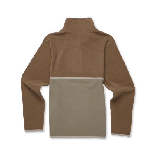 Brown and beige fleece pullover on a white background