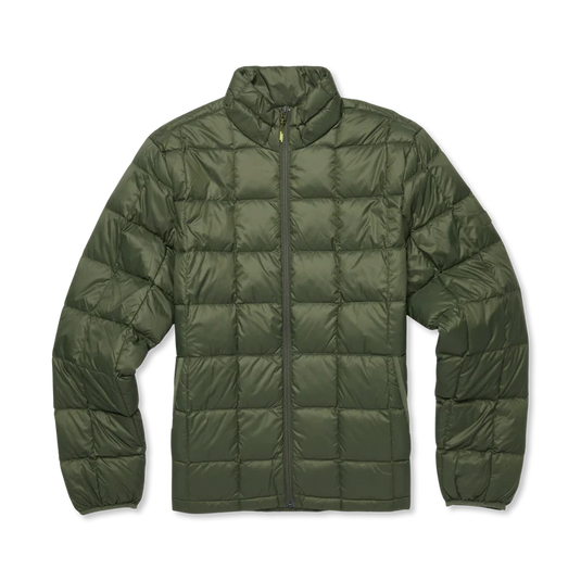 Green puffer jacket on a white background
