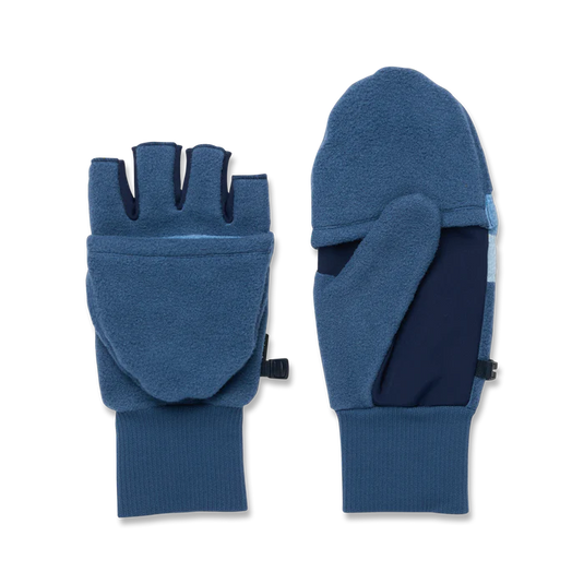 Blue gloves with mitten attachment on a white background