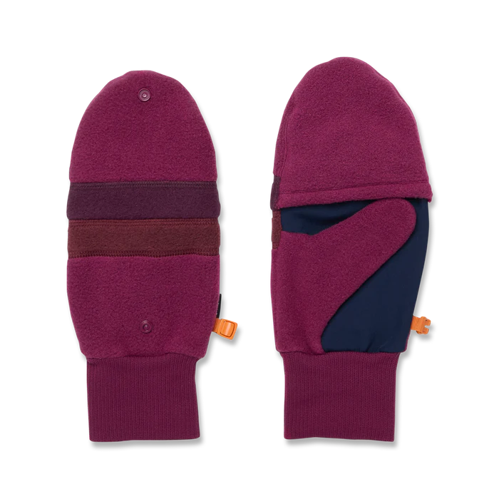 Load image into Gallery viewer, Pair of maroon mittens with a dark blue interior on a white background
