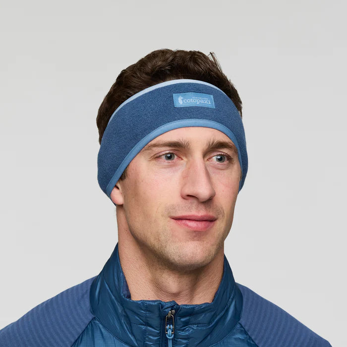 Load image into Gallery viewer, Man wearing a blue headband with a visible brand logo on a gray background
