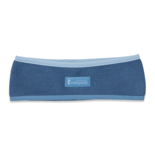 Blue headband with a cotopaxi logo on a white background