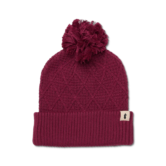 Load image into Gallery viewer, Maroon knit beanie with pom-pom on a white background
