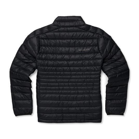 Black puffer jacket on a white background
