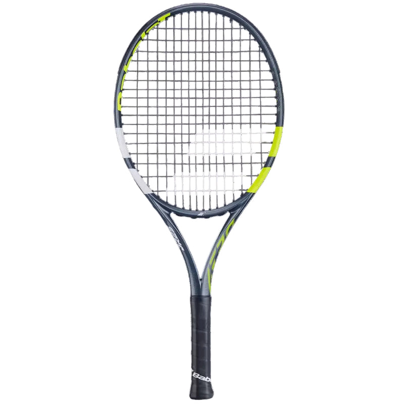 Load image into Gallery viewer, Tennis racket with a black and yellow design on a white background
