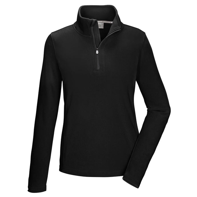 Black long-sleeve pullover with a quarter zip on a white background