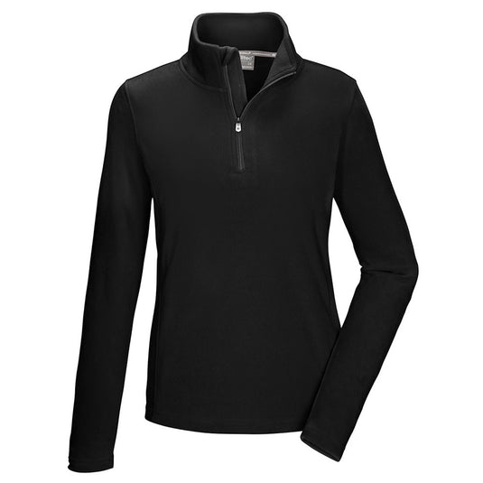 Black long-sleeve pullover with a quarter zip on a white background