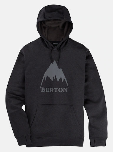 Load image into Gallery viewer, Black hoodie with Burton logo on a light gray background
