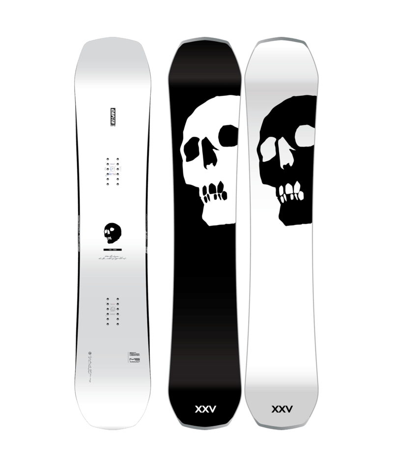 Load image into Gallery viewer, A white and black CAPiTA snowboard featuring a prominent white skull design

