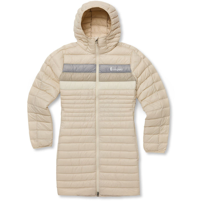 Beige quilted jacket with a Cotopaxi logo on a white background