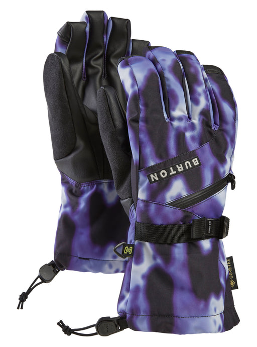 Purple and black gloves with Burton logo on a white background