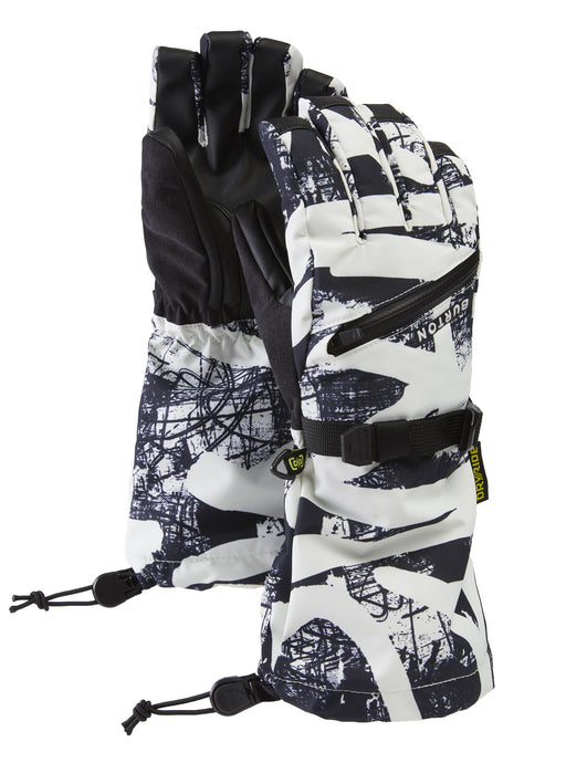 Pair of gloves with black and white pattern on a white background