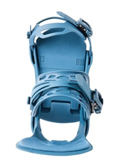 Load image into Gallery viewer, Blue snowboard binding on a white background

