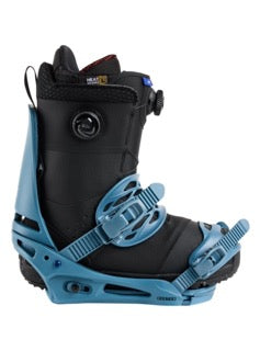 Load image into Gallery viewer, Black and blue ski boot and binding on a white background
