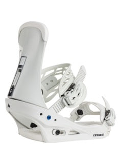 Burton Men's Freestyle Re: Flex Snowboard Bindings in white color featuring a strap-in shoe binding system.