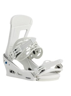 White snowboard bindings on a white background