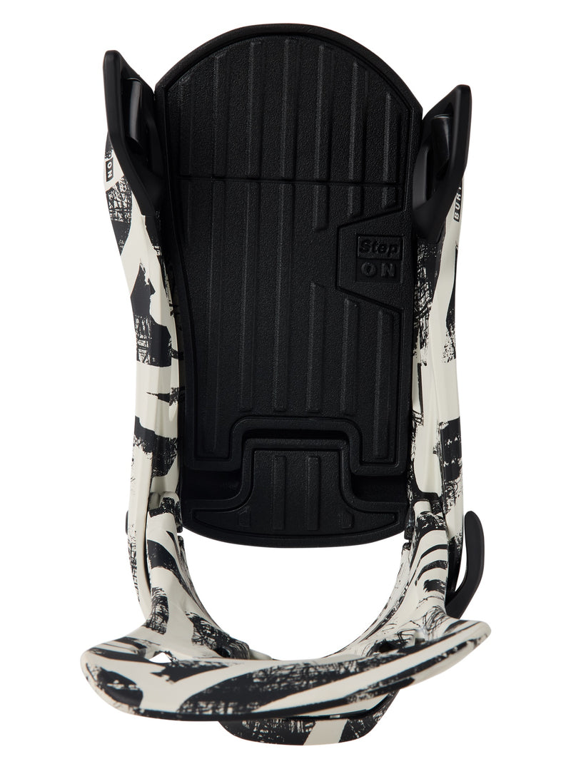 Load image into Gallery viewer, Black and white snowboard binding on a white background
