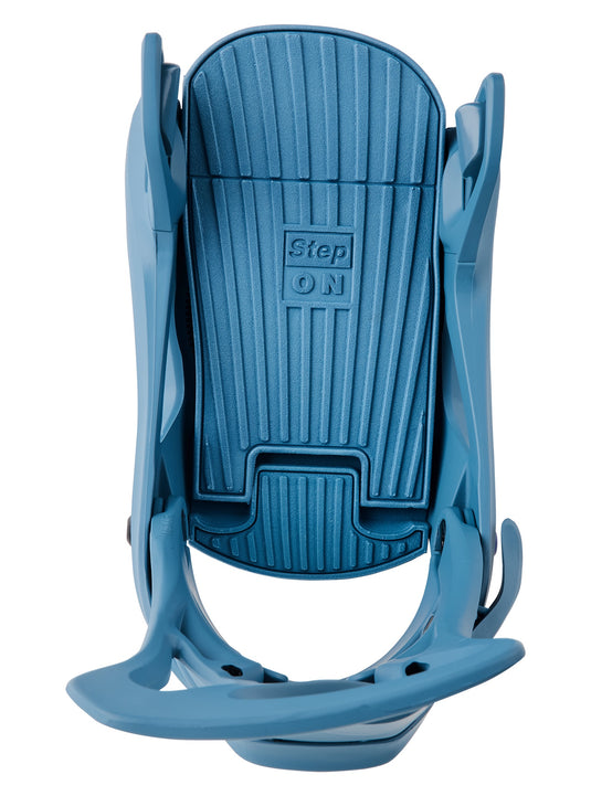 Blue snowboard binding on a white background