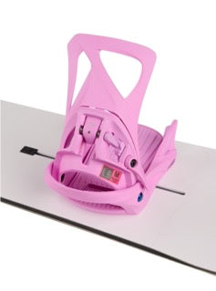 Pink snowboard binding on a white background