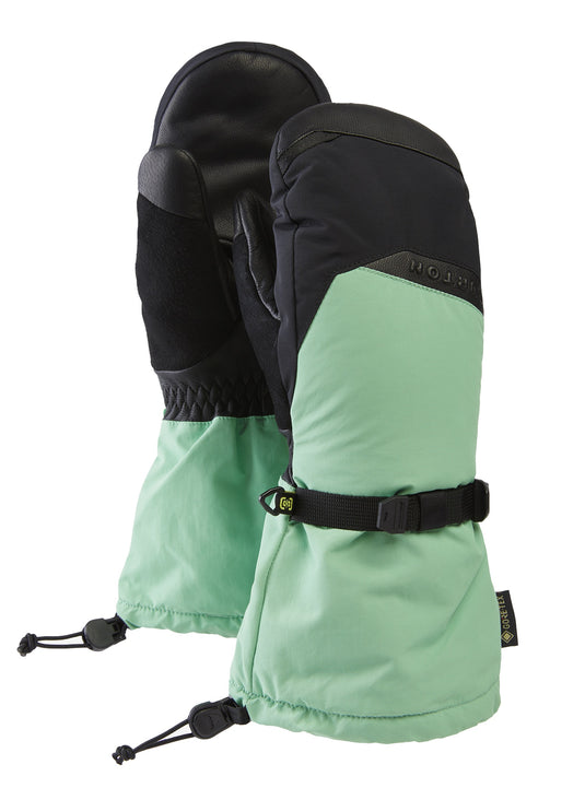 Pair of green and black mittens on a white background