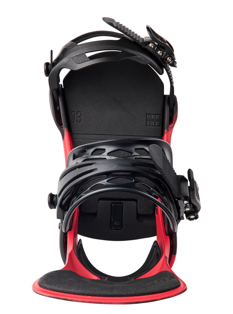 Load image into Gallery viewer, Black and red snowboarding binding on a white background
