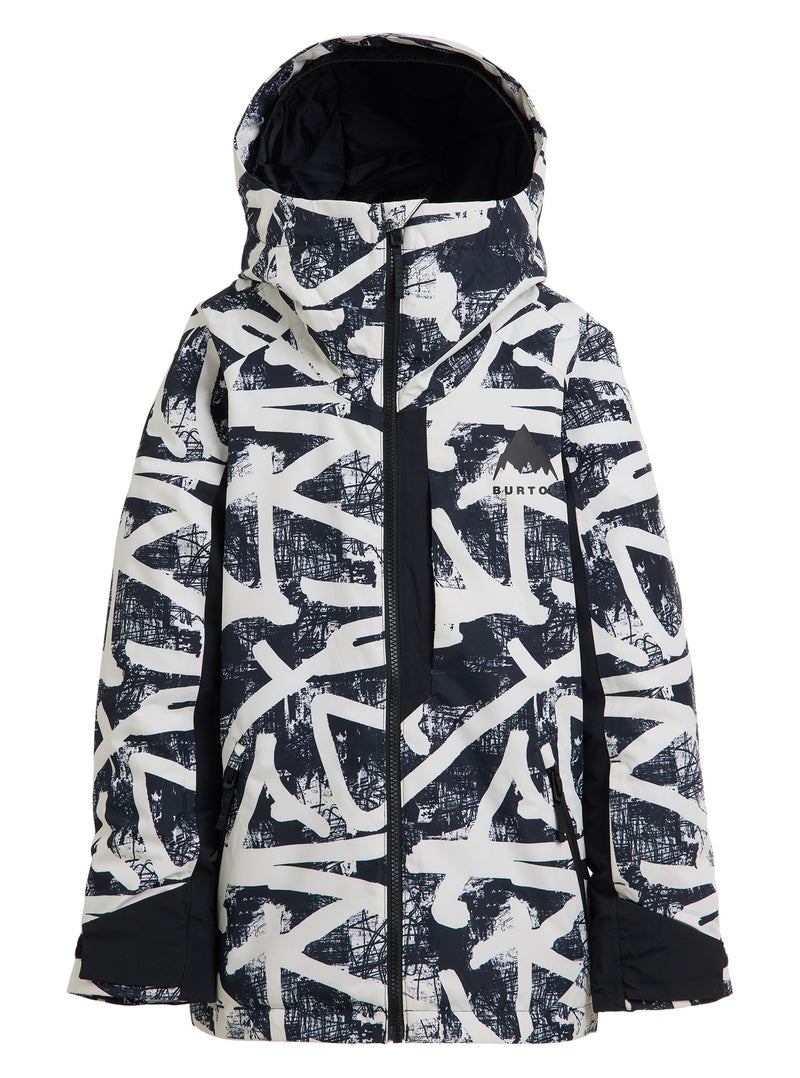 Load image into Gallery viewer, Snowboard jacket with black and white abstract pattern on a white background
