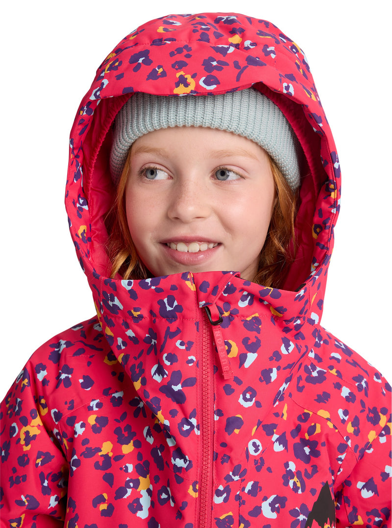 Load image into Gallery viewer, Child wearing a red hooded jacket with colorful patterns on a white background
