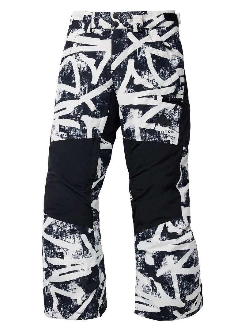 Load image into Gallery viewer, Black snow pants with white abstract pattern on a white background
