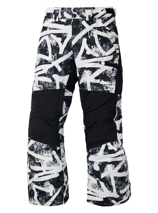 Black snow pants with white abstract pattern on a white background