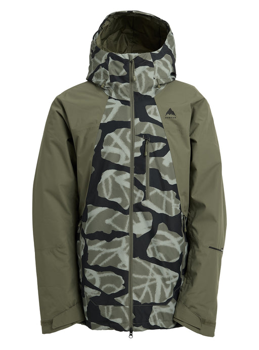 Green jacket with camouflage pattern on a white background