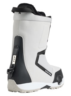 White and black snow boot on a plain background