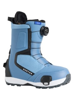 A blue Burton women's snowboard boot with BOA lacing and a Step On interface.