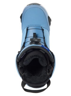 Blue snowboard boot with black interior on a white background