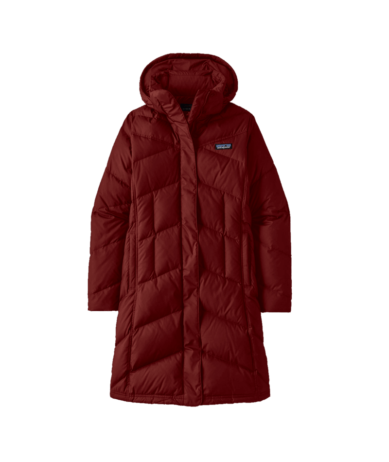 Load image into Gallery viewer, Red puffer coat with a brand logo on a transparent background
