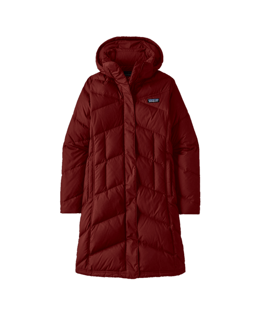 Red puffer coat with a brand logo on a transparent background