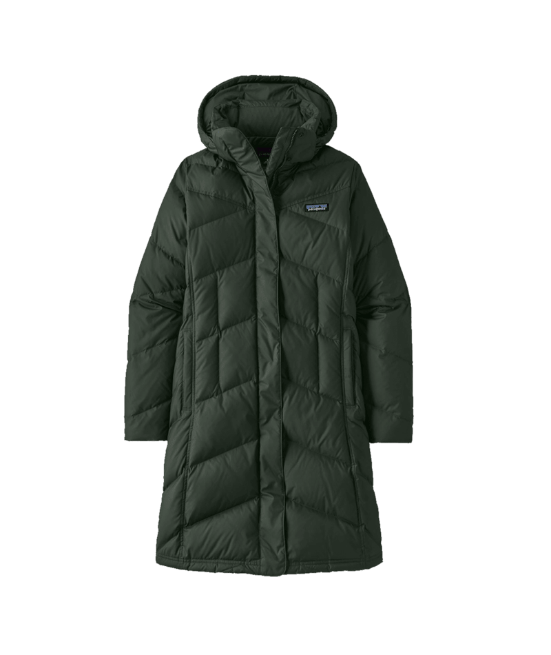 Load image into Gallery viewer, Dark green puffer coat with a brand logo on a transparent background
