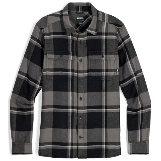 Plaid shirt with black and gray pattern on a white background