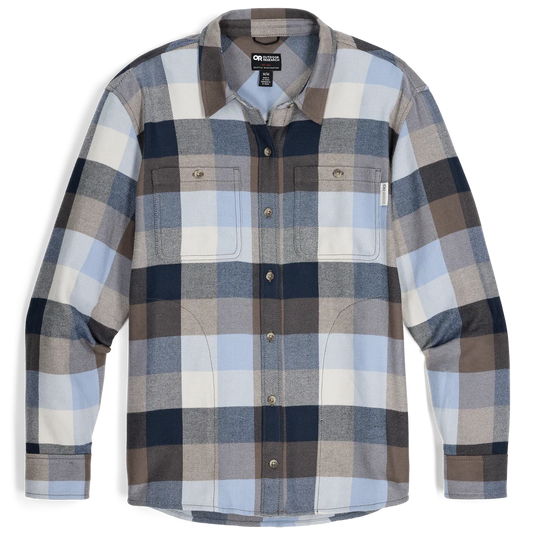 blue brown and grey women's flannel shirt