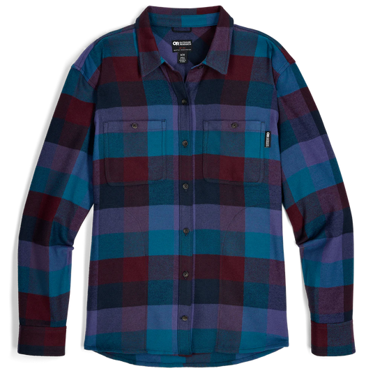 Plaid shirt with blue and red pattern on a white background