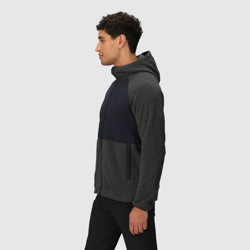 Load image into Gallery viewer, Man wearing a two-tone hoodie with a gray hood and navy body on a white background
