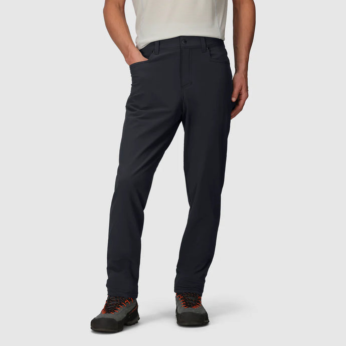 Person wearing black pants on a white background